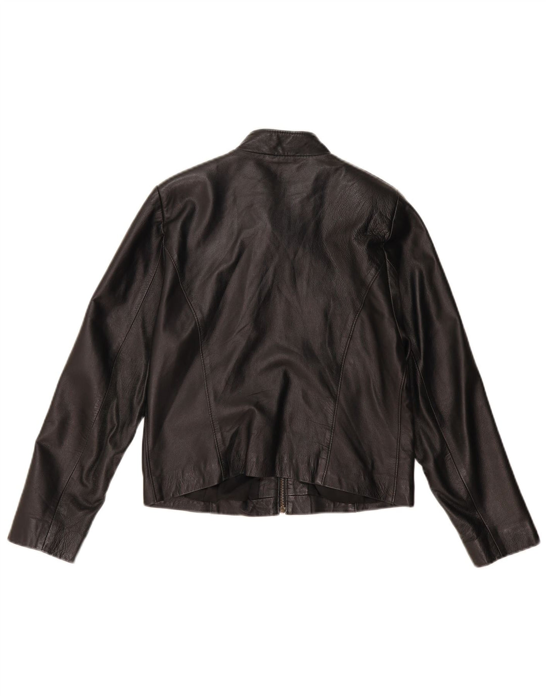 VINTAGE Γυναικείο Crop Δερμάτινο Μπουφάν UK 14 Medium Black Leather