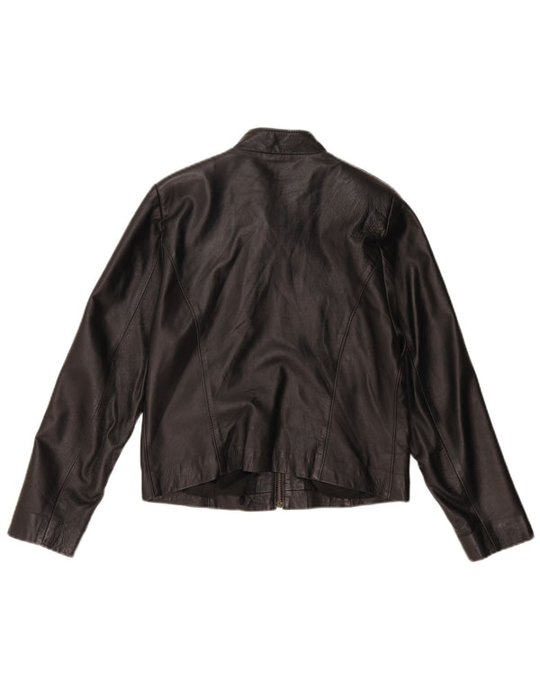 VINTAGE Γυναικείο Crop Δερμάτινο Μπουφάν UK 14 Medium Black Leather