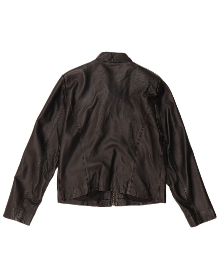 VINTAGE Γυναικείο Crop Δερμάτινο Μπουφάν UK 14 Medium Black Leather