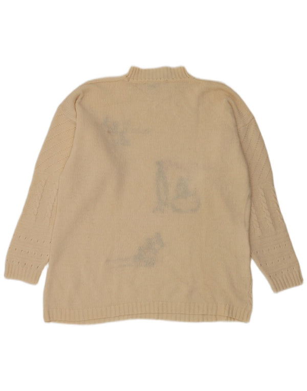 Vintage γυναικείο γραφικό πουλόβερ με λαιμό χελώνα UK 14 Medium Off White