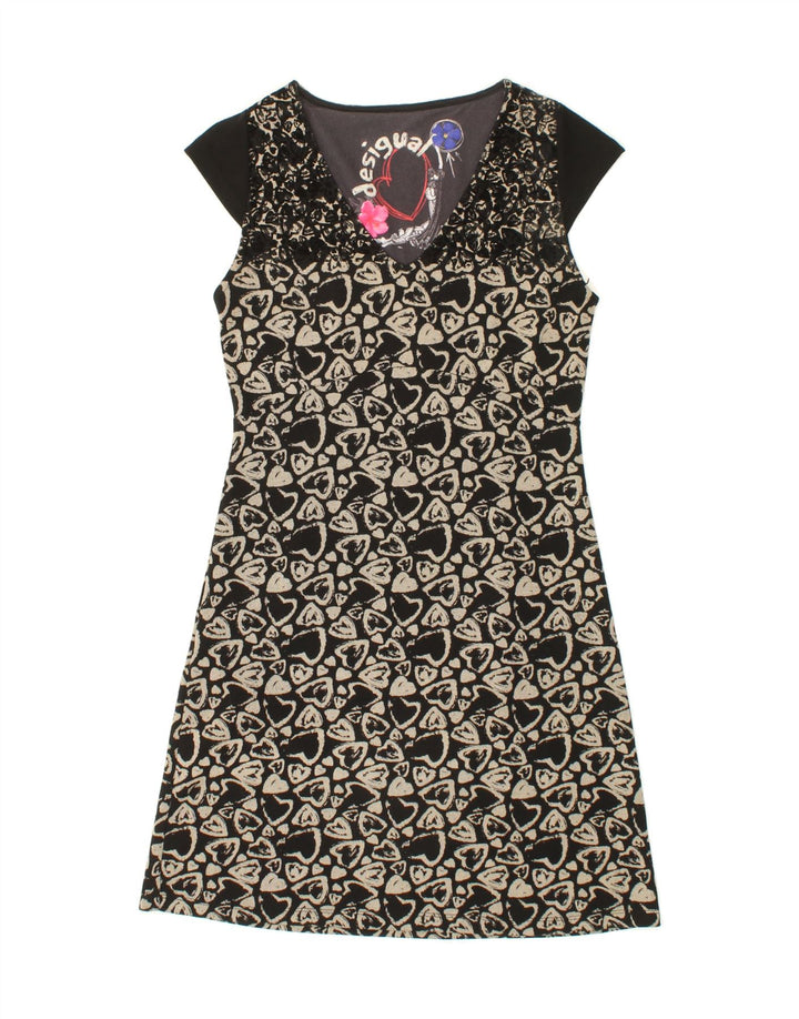 DESIGUAL Womens Abstract Pattern Graphic A-Line Dress UK 12 Medium Black Vintage Desigual and Second-Hand Desigual from Messina Hembry 
