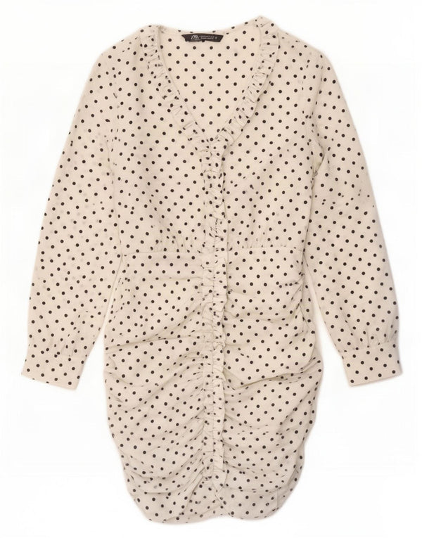 Zara Γυναικείο μακρυμάνικο Bodycon Φόρεμα UK 12 Medium White Pot