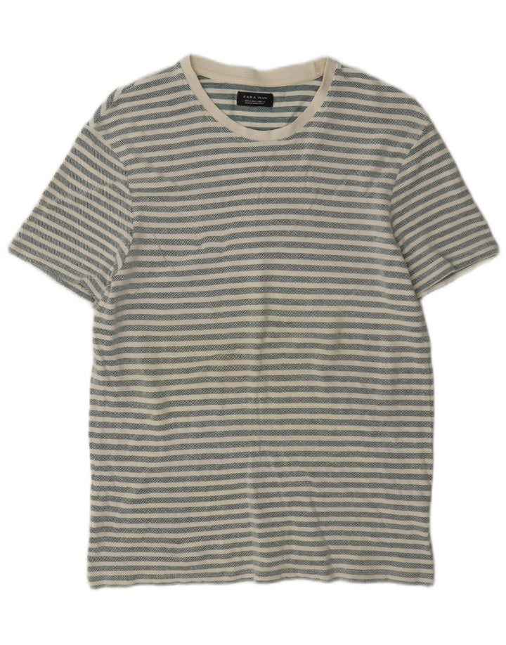 Zara Ανδρικό T-Shirt Top μεγάλο γκρι ριγέ βαμβακερό