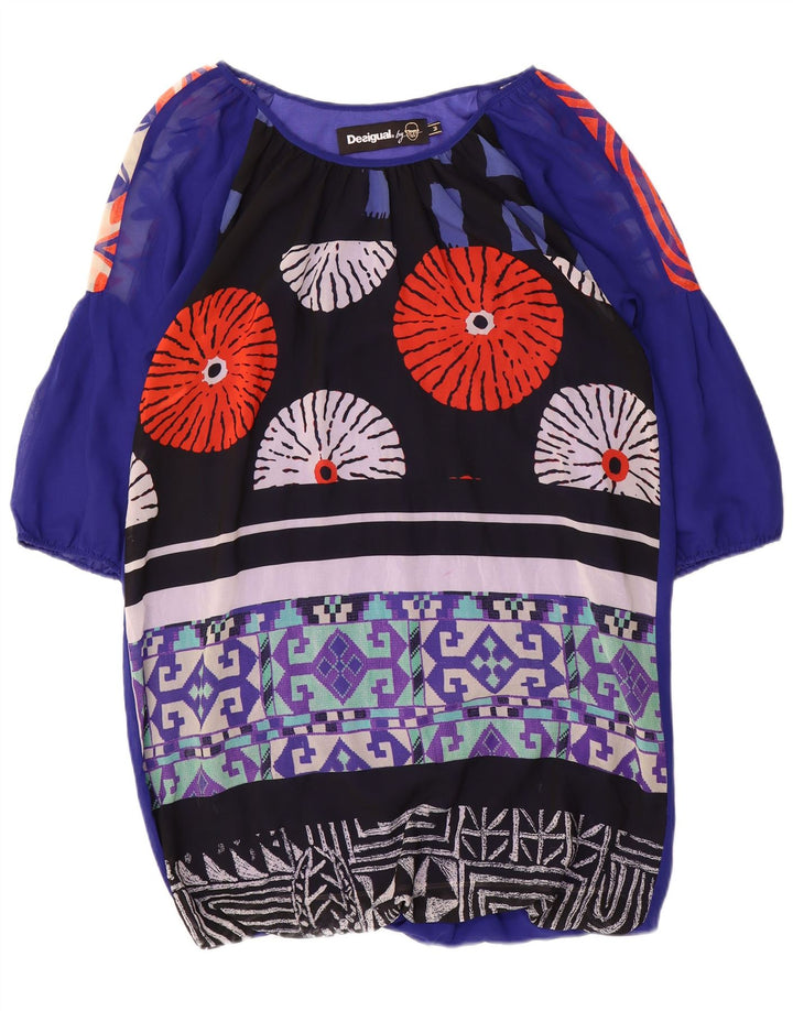 Desigual Γυναικείο φόρεμα Kaftan με 3/4 μανίκια UK 14 Medium Blue Patchwork
