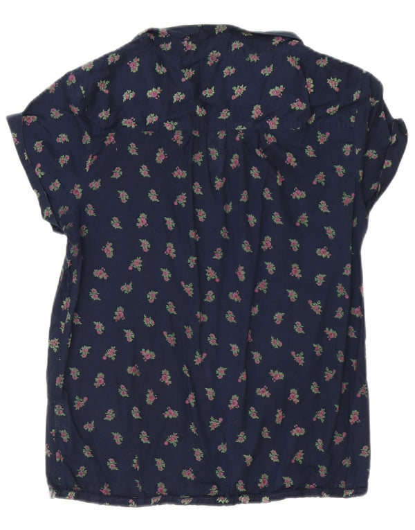Converse Γυναικείο κοντομάνικο πουκάμισο UK 10 Small Navy Blue Floral Βαμβακερό