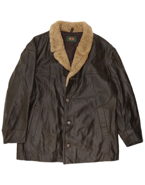 LAVORAZIONE ARTIGIANALE Ανδρικό Δερμάτινο Μπουφάν UK 40 Μεγάλο Καφέ Δερμάτινο