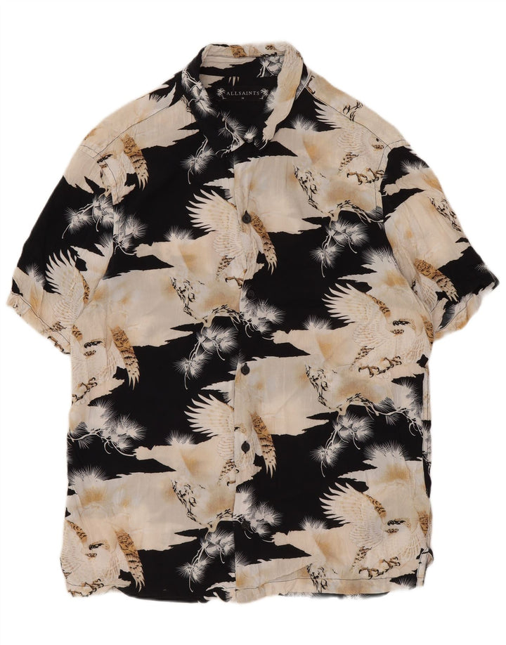 All Saints Mens Graphic Shirt Medium Multicoloured Colourblock Viscose