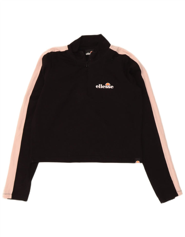 ELLESSE Girls Crop Pullover Tracksuit Top 13-14 Years Black Colourblock