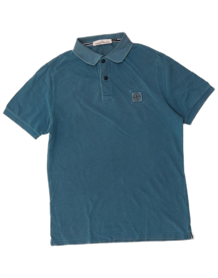Stone Island Ανδρικό πουκάμισο Polo Slim Fit, μεσαίο μπλε βαμβακερό