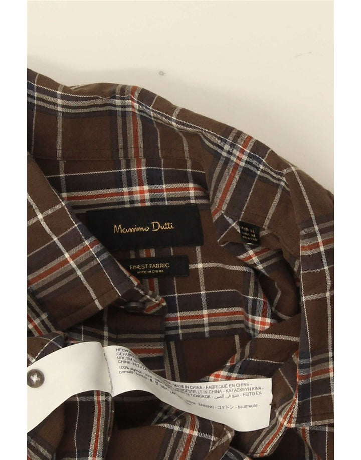 Ανδρικό πουκάμισο Massimo Dutti XL Καφέ βαμβακερό καρό