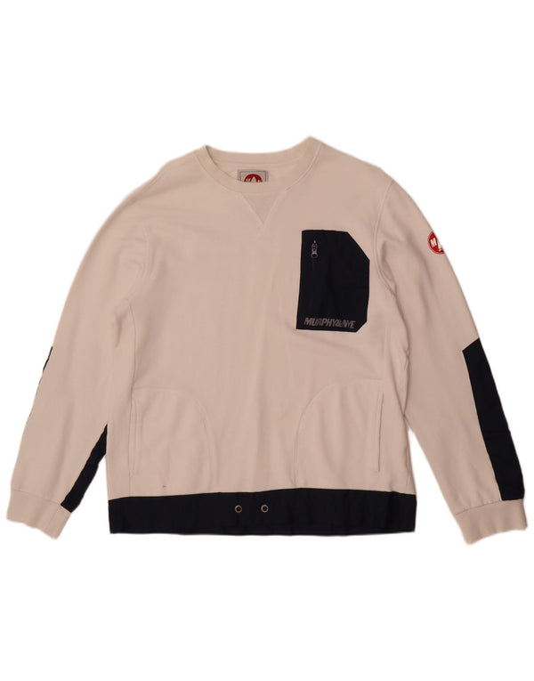 Murphy & Nye Mens Sailmakers Φούτερ Jumper Large White Colourblock