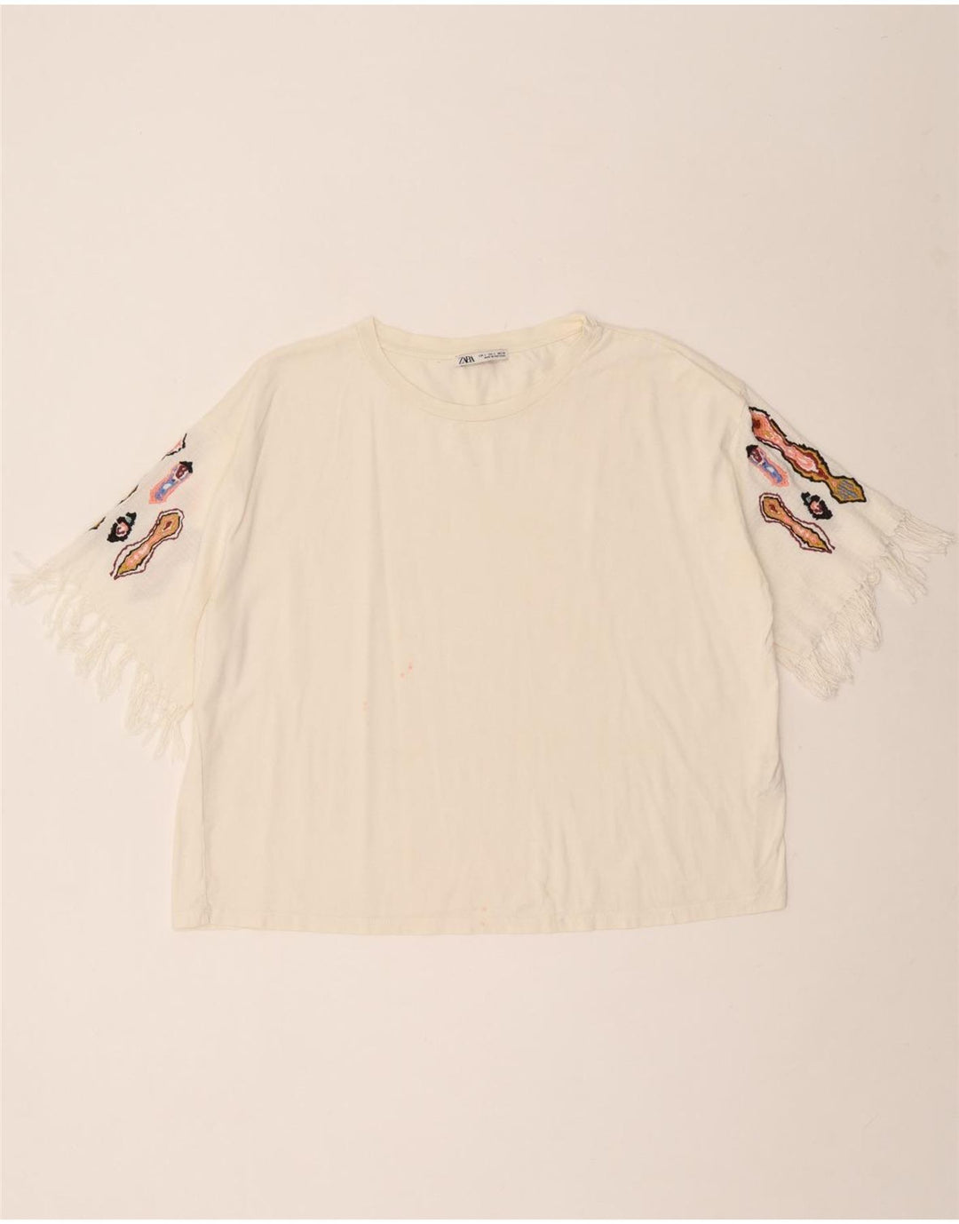 Zara Γυναικείο T-Shirt Top UK 16 μεγάλο λευκό βαμβακερό