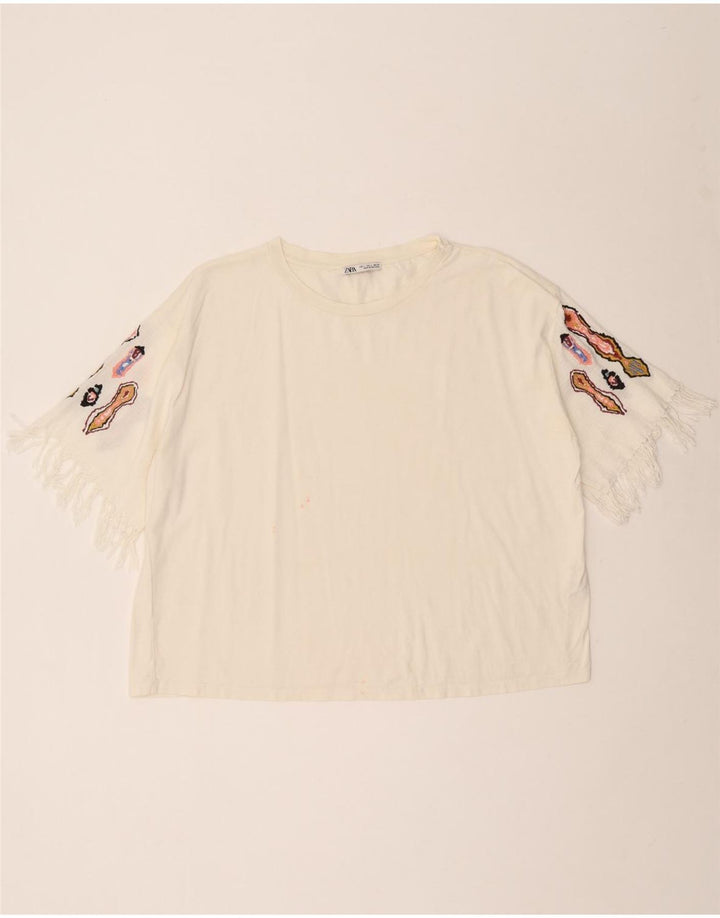 Zara Γυναικείο T-Shirt Top UK 16 μεγάλο λευκό βαμβακερό