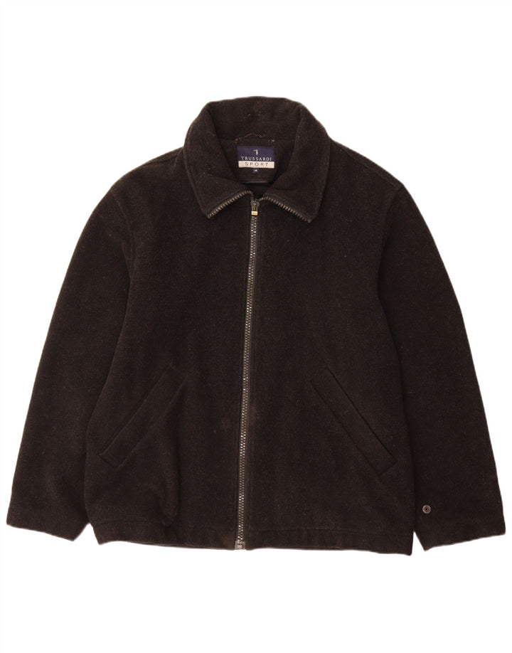 Ανδρικό παλτό αντιανεμικό Trussardi Loose Fit IT 46 Small Black Wool