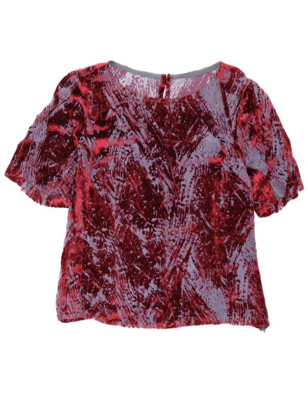 Vintage Γυναικεία Abstract Pattern Μπλούζα Top IT 46 Large Burgundy Viscose