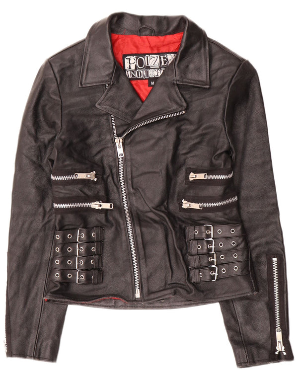 VINTAGE Γυναικείο Δερμάτινο Μπουφάν Biker UK 12 Medium Black Leather