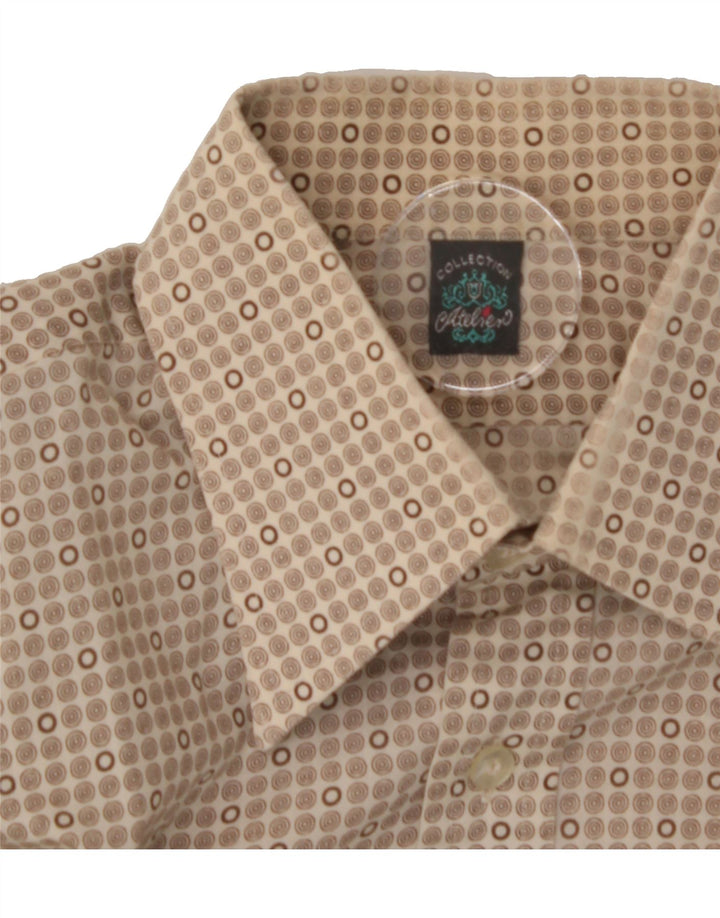 VINTAGE Mens Shirt Medium Beige Spotted Vintage Vintage and Second-Hand Vintage from Messina Hembry 
