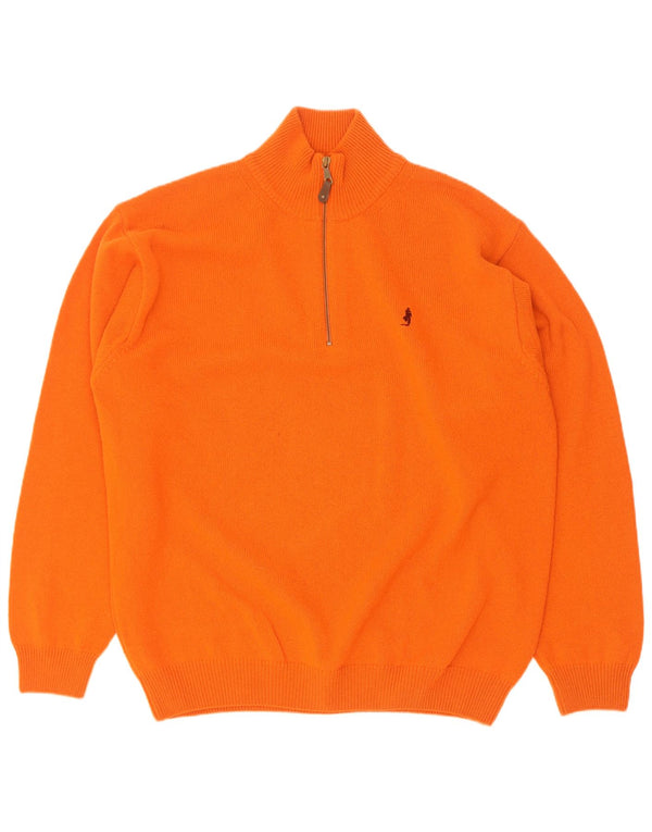 Marlboro Classics Mens Zip Neck Jumper Sweater 2XL Orange Wool
