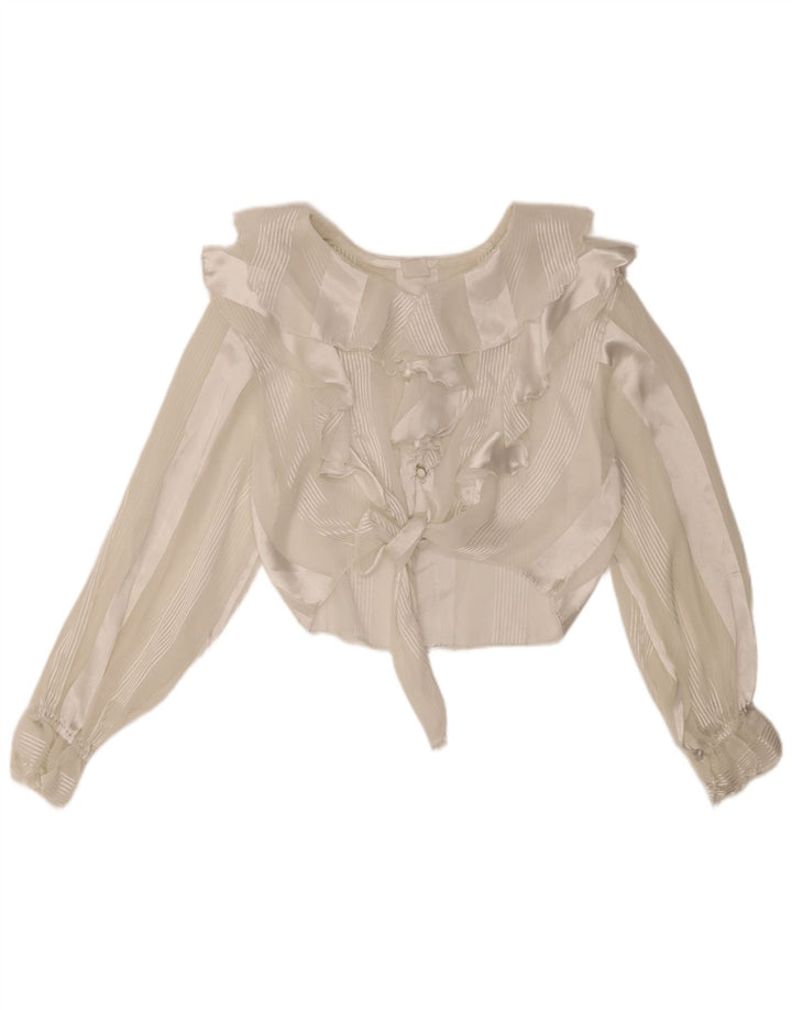 Vintage γυναικείο See Through Crop Top 10 μεσαίου λευκού ριγέ UK