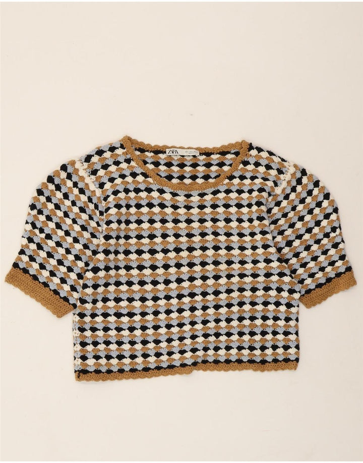 ZARA Γυναικείο πουλόβερ με λαιμόκοψη με λαιμόκοψη UK 14 μεγάλο πολύχρωμο