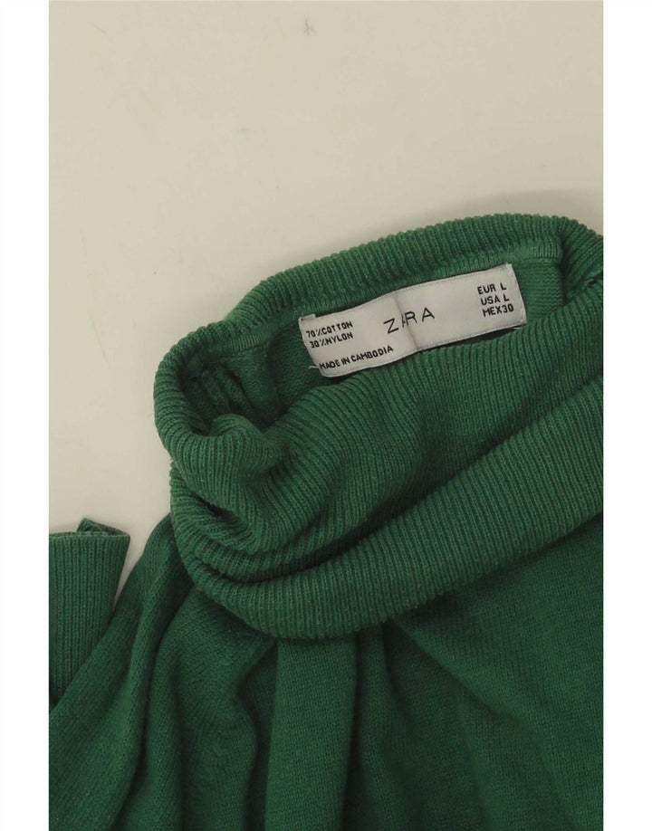 Zara Γυναικείο πουλόβερ με ρολό λαιμόκοψη UK 14 Large Green