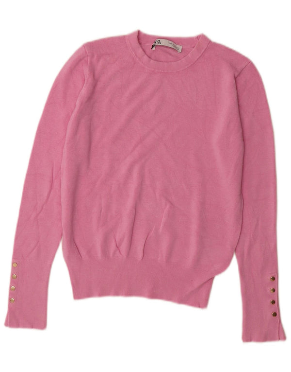 Zara Γυναικείο πουλόβερ με λαιμόκοψη UK 12 Medium Pink Viscose