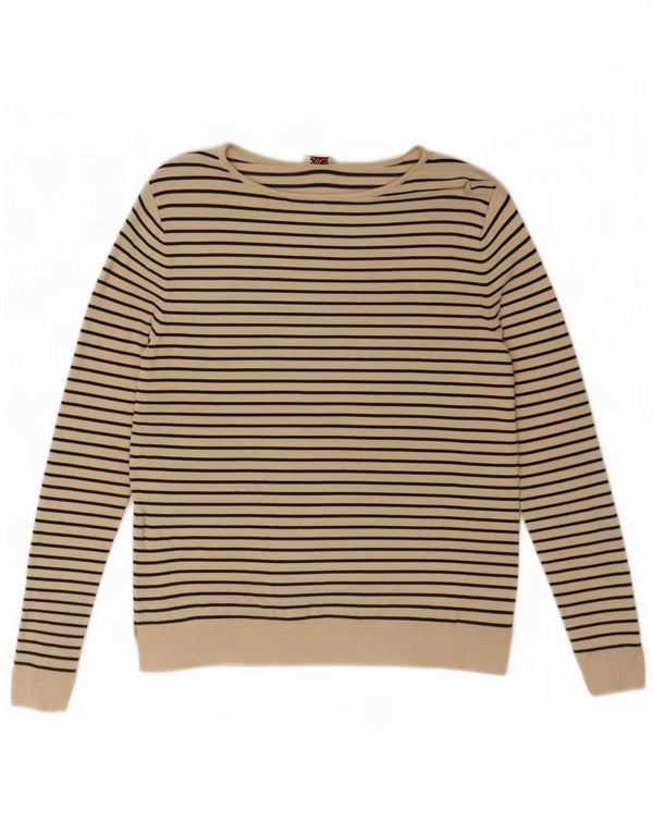 Zara γυναικείο πουλόβερ με λαιμόκαυστο UK 10 Small Beige ριγέ Ναυτικό
