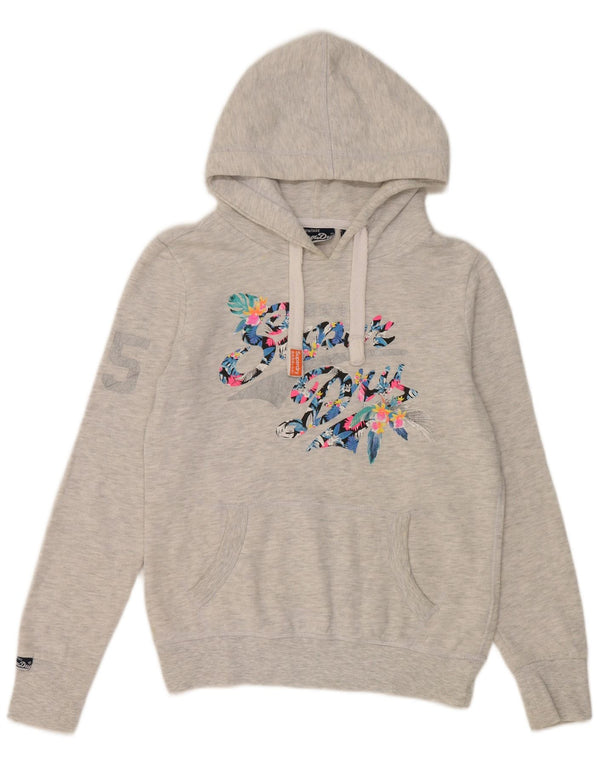 Superdry Γυναικεία γραφικά υπερμεγέθη μπλούζα με κουκούλα UK 10 μικρά γκρι βαμβακερά