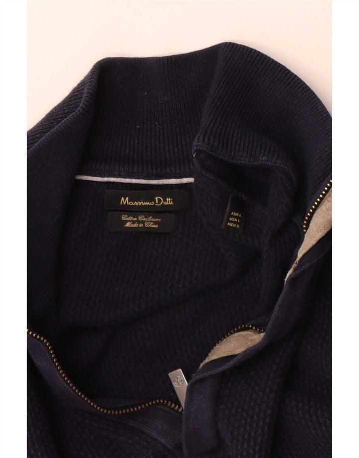 Ανδρικό πουλόβερ Massimo Dutti με φερμουάρ, Βαμβακερό, μπλε ναυτικό
