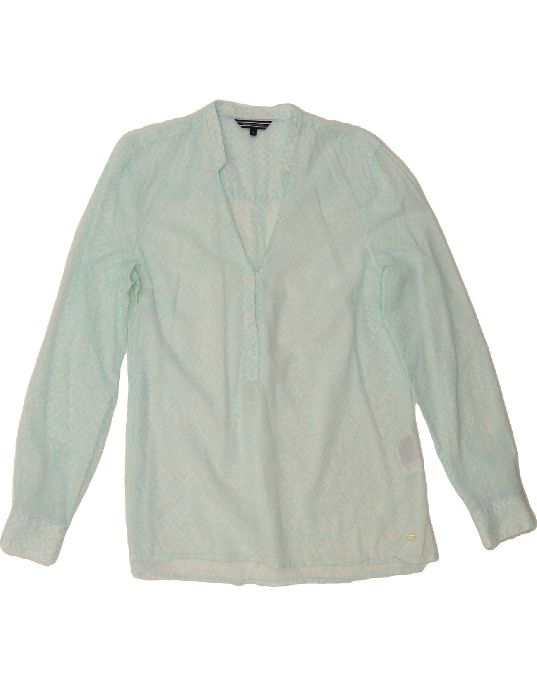 TOMMY HILFIGER Womens Pullover Shirt Blouse US 10 Large Blue Geometric Vintage Tommy Hilfiger and Second-Hand Tommy Hilfiger from Messina Hembry 