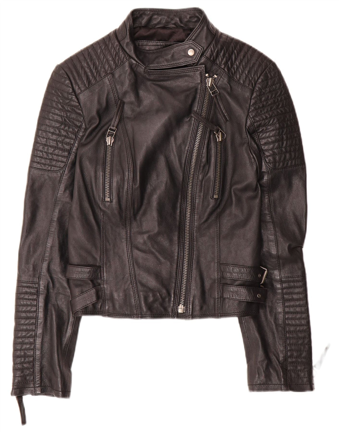 Cigno Nero Γυναικείο Crop Δερμάτινο Μπουφάν Biker IT 38 XS Μαύρο Δερμάτινο