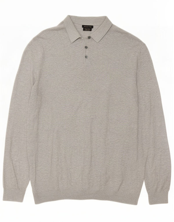 Massimo Dutti Ανδρικό πουλόβερ Polo με λαιμόκοψη XL Γκρι βαμβακερό