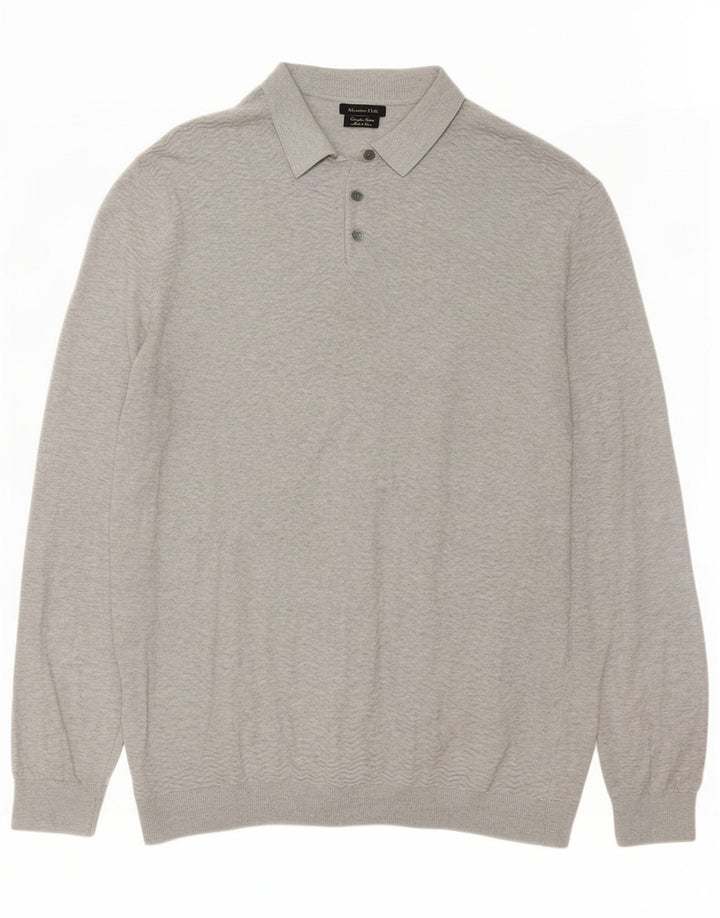 Massimo Dutti Ανδρικό πουλόβερ Polo με λαιμόκοψη XL Γκρι βαμβακερό