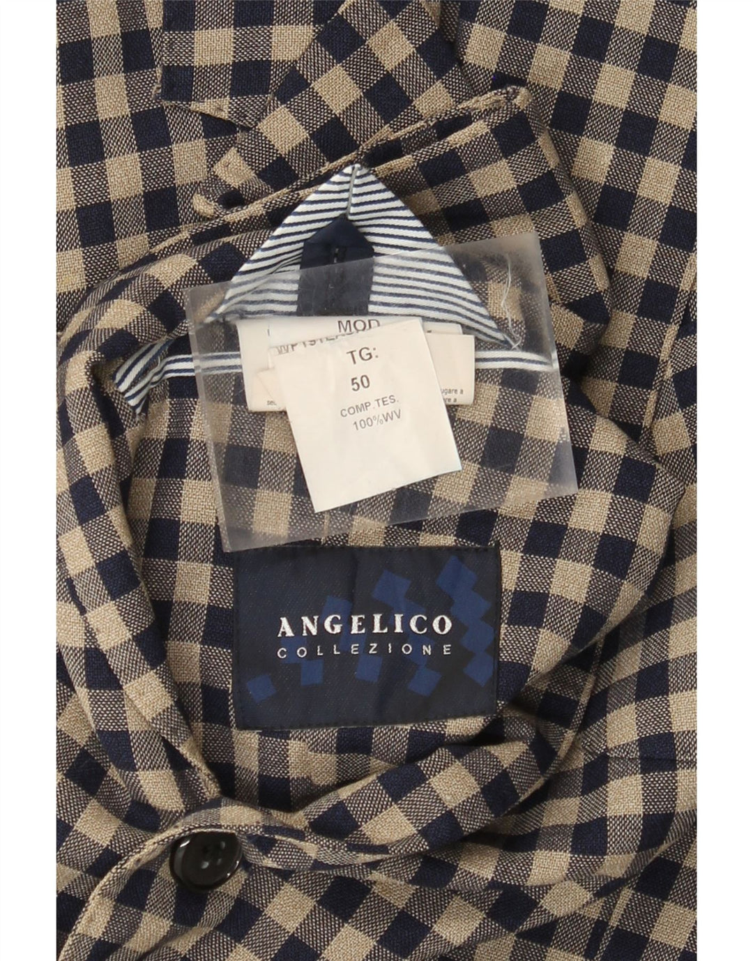 Angelico Ανδρικό σακάκι με 2 κουμπιά σακάκι IT 50 Μεγάλο μπεζ μαλλί Gingham