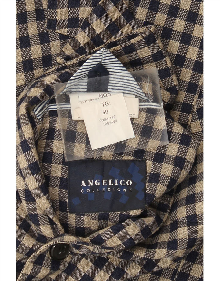 Angelico Ανδρικό σακάκι με 2 κουμπιά σακάκι IT 50 Μεγάλο μπεζ μαλλί Gingham