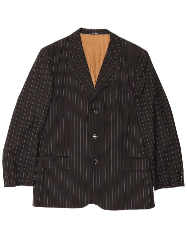 Peter & Sons Mens 3 Button Blazer Jacket IT 54 2XL Black Striped Wool