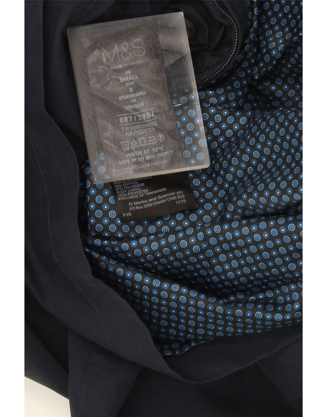 Ανδρικό μπουφάν MARKS & SPENCER Bomber UK 36 Small Navy Blue Cotton