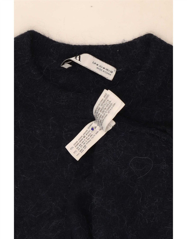 Zara γυναικείο πουλόβερ με λαιμόκοψη UK 14 Medium Navy Blue Polyamide