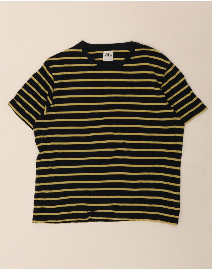 Ανδρικό T-Shirt Zara Top Βαμβακερό μεσαίο μαύρο ριγέ
