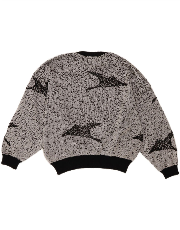 Vintage γυναικείο Crop Abstract Pattern πουλόβερ με λαιμόκοψη UK 18 XL Γκρι