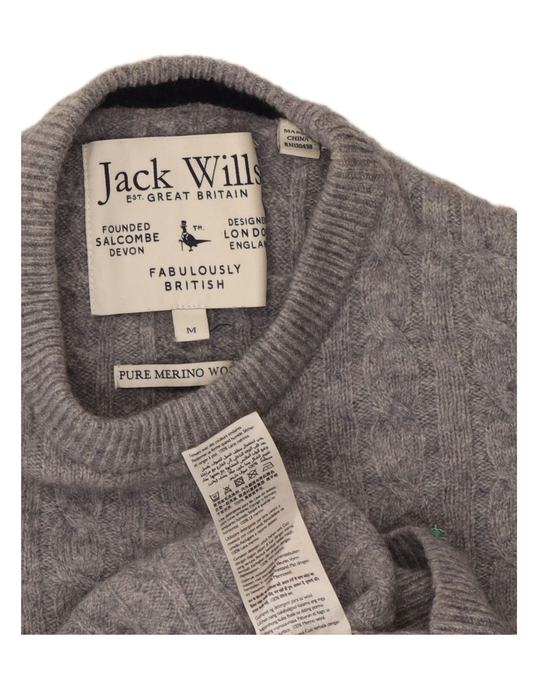 Jack Wills γυναικείο πουλόβερ με λαιμόκοψη UK 14 μεσαίου γκρι μαλλί