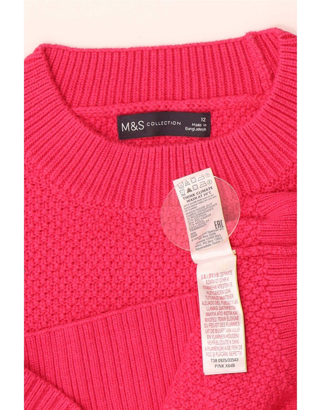 Marks & Spencer γυναικείο πουλόβερ με λαιμό χελώνα UK 12 μεσαίο ροζ βαμβακερό