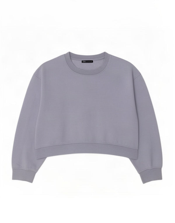 Zara Γυναικεία φούτερ Crop Jumper UK 16 Large Purple Cotton