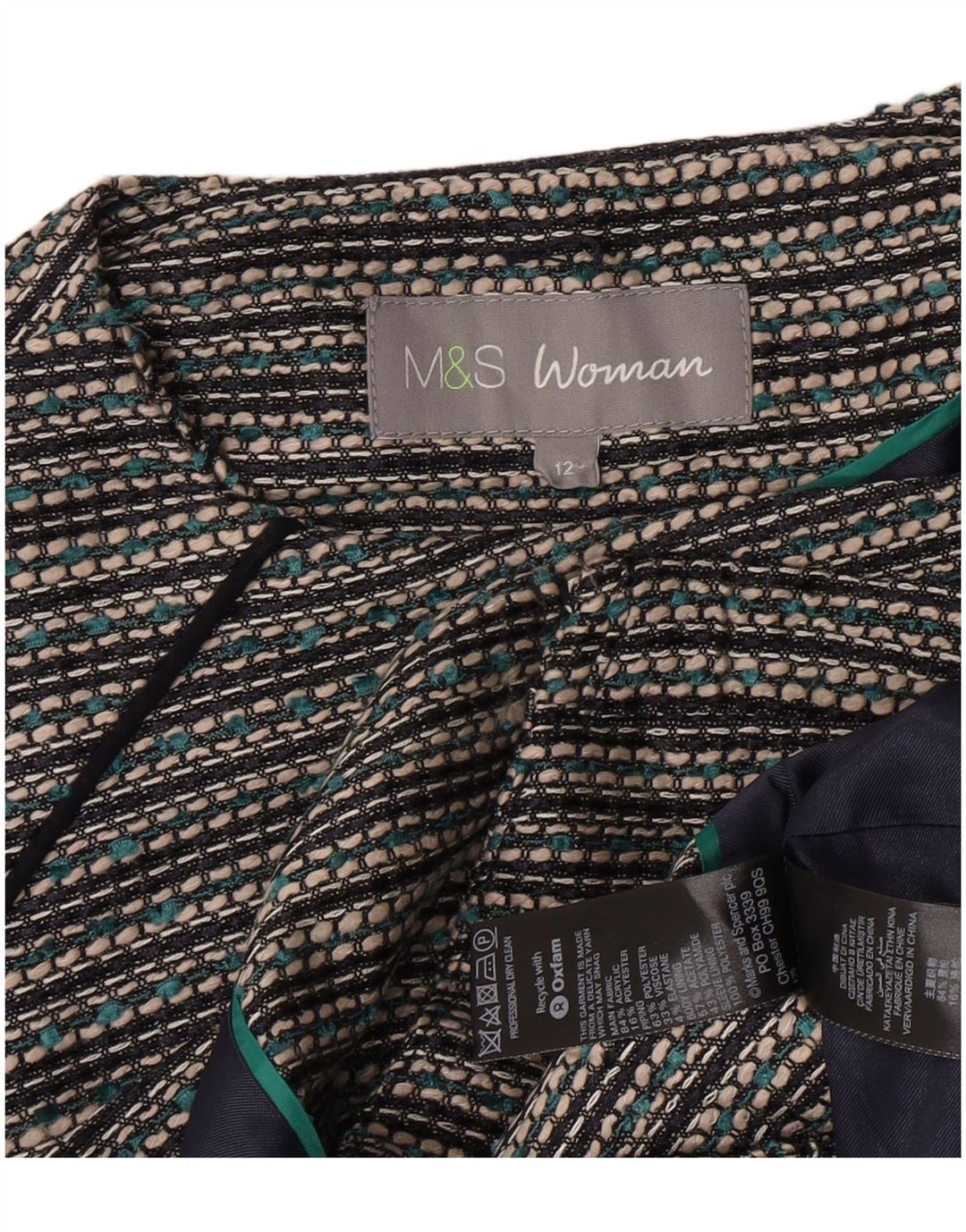 Marks & Spencer Womens Crop Blazer Jacket UK 12 Medium Grey ριγέ ακρυλικό