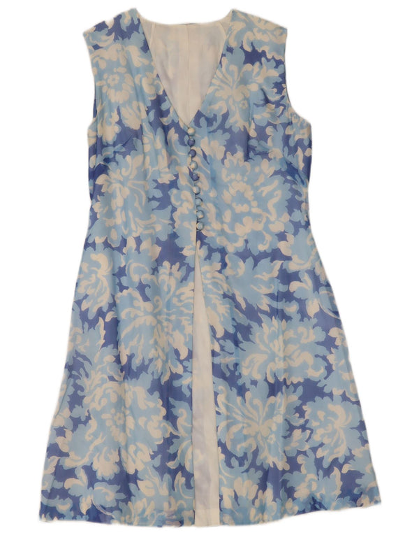 Vintage Womens Sleeveless Shirt Dress UK 12 Medium Blue Floral