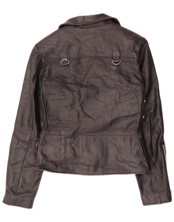VINTAGE Γυναικείο Δερμάτινο Μπουφάν Biker UK 12 Medium Black Leather