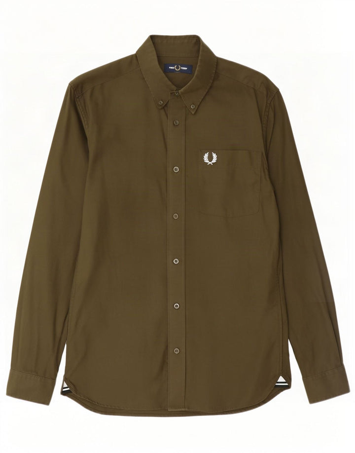 Fred Perry Ανδρικό Πουκάμισο Μικρό Χακί Βαμβακερό