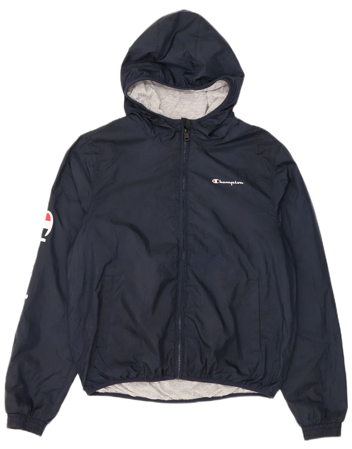 Champion Boys Hooded Rain Jacket 15-16 Years 2XL Navy Blue Polyester
