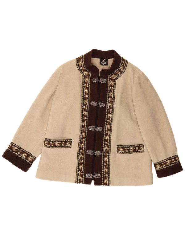 Fjord Womens Blazer Jacket EU 44 XL Beige Fair Isle Wool Retro