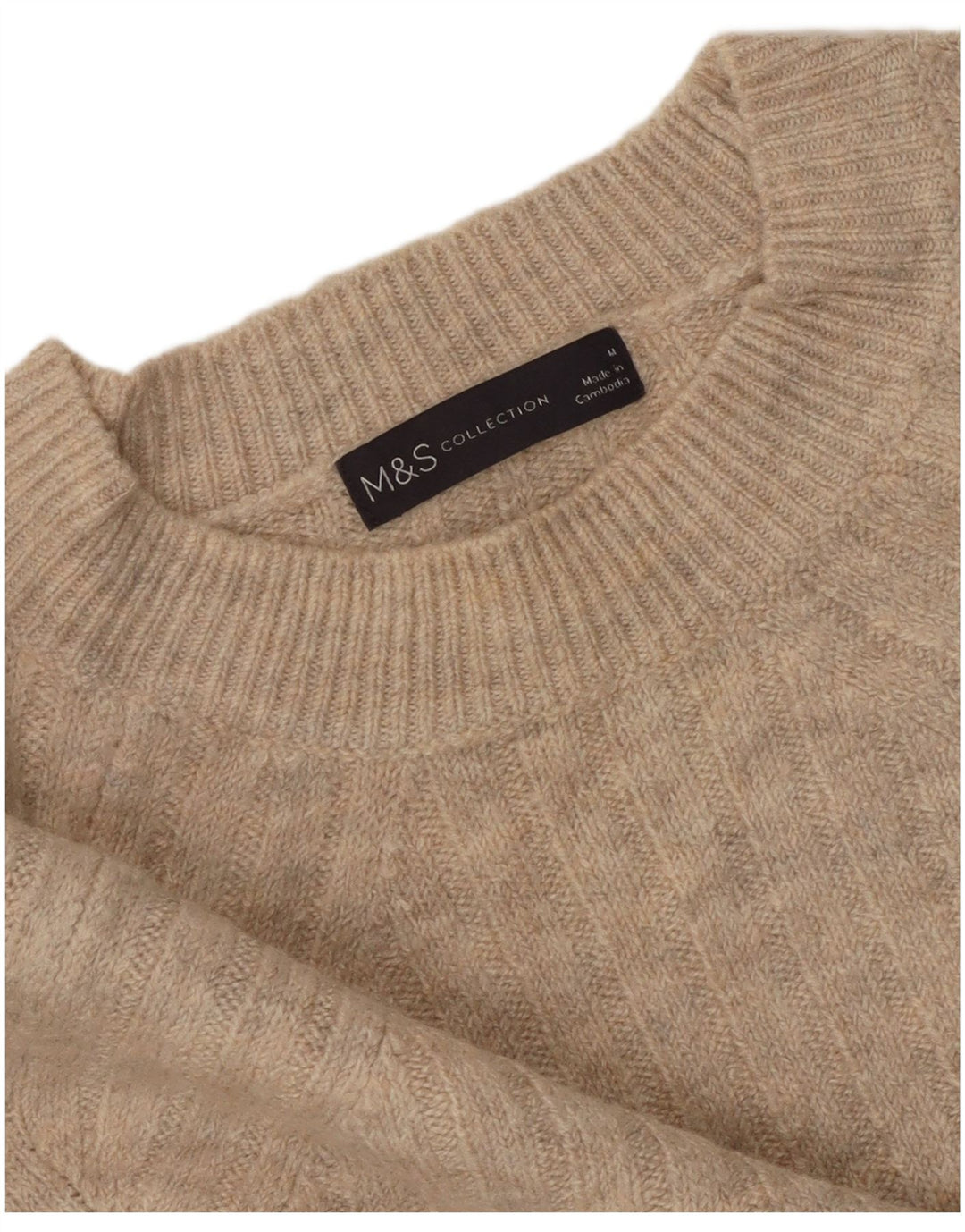MARKS & SPENCER Γυναικείο πουλόβερ με λαιμόκοψη UK 14 Medium Beige